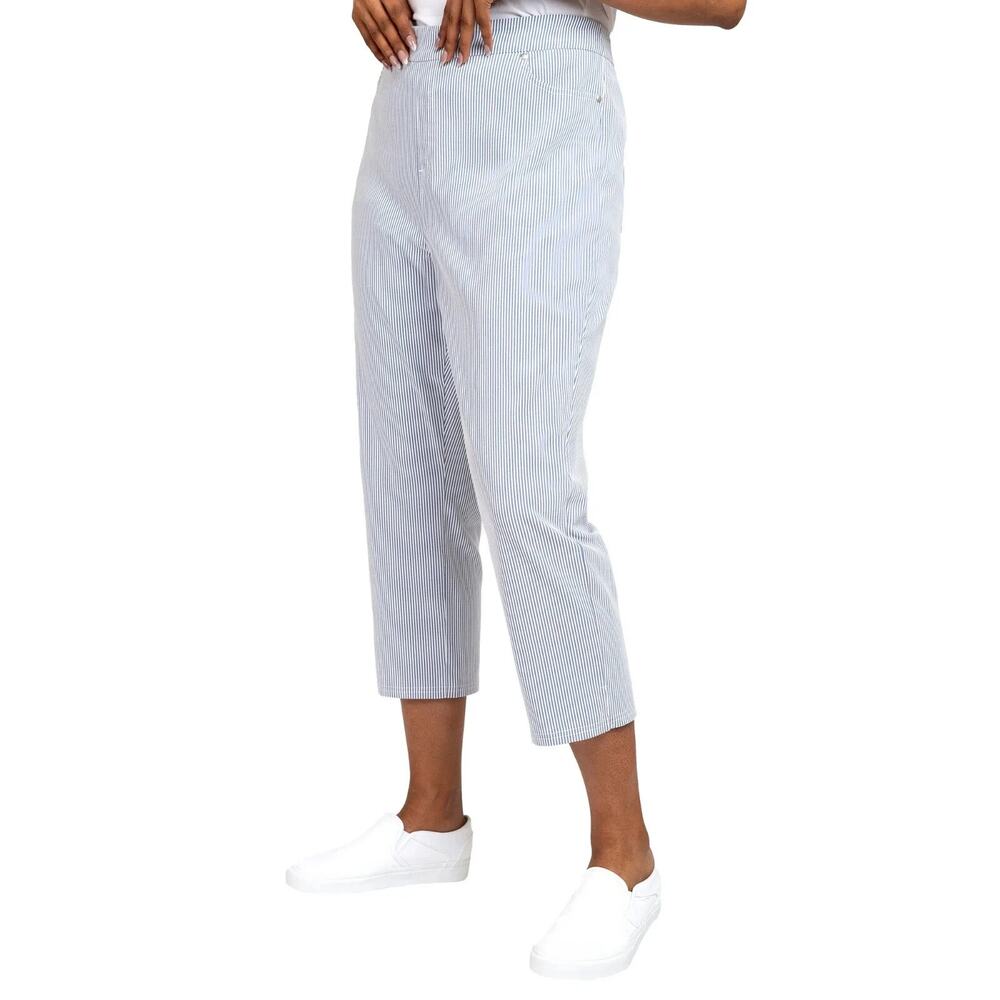 Mario Serrani Comfort Stretch Ladies' Pull-on Capri Pant Navy Ivory Size L NWT